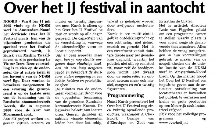 Echo Amsterdam Noord over Kursk – Over het IJ festival in aantocht