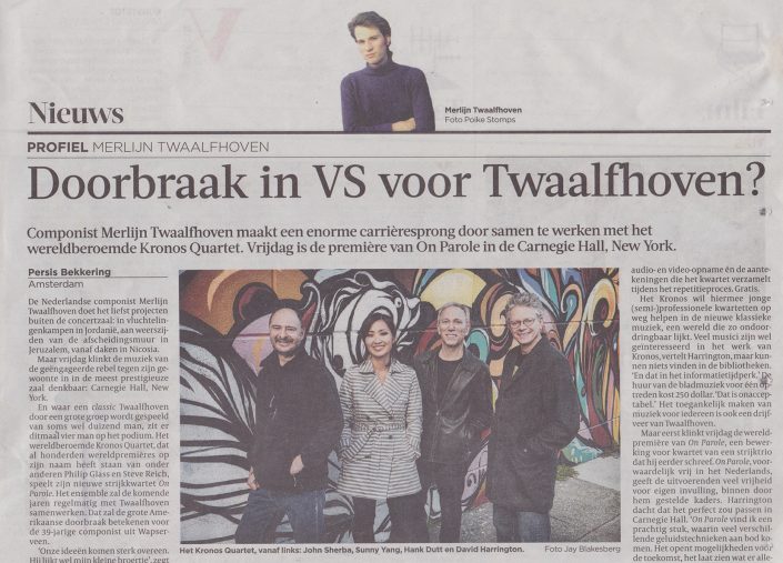 Krant doorbraak VS middel – Kronos Quartet – de Volkskrant