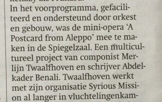 Mini opera – Trouw A postcard from Aleppo 2014