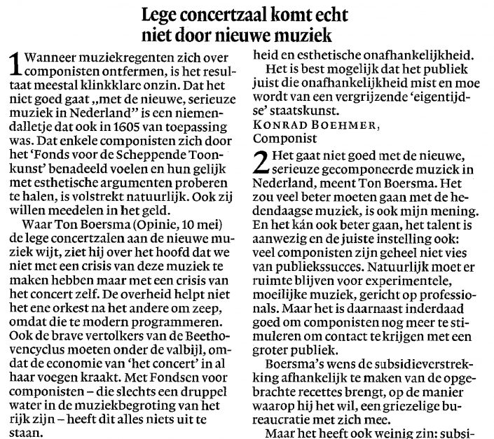 Ville Passager – NRC Lege concertzaal komt echt niet door nieuwe muziek